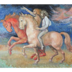 Robert Bouille - huile sur toile "Deux cavaliers"