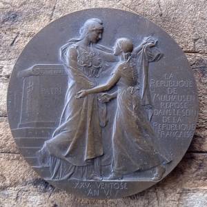 Médaille en bronze centième anniversaire de la réunion libre et volontaire de Mulhouse à la France